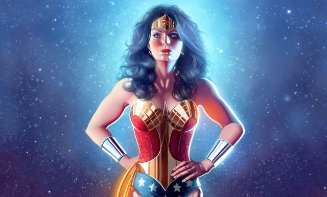 Woman wonder costume star filled free wallpaper for desktop - medium preview image