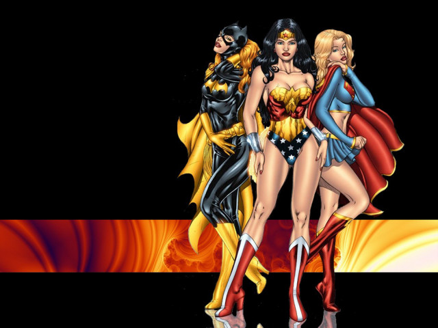 Three women costumes black background free wallpaper for desktop - medium preview image