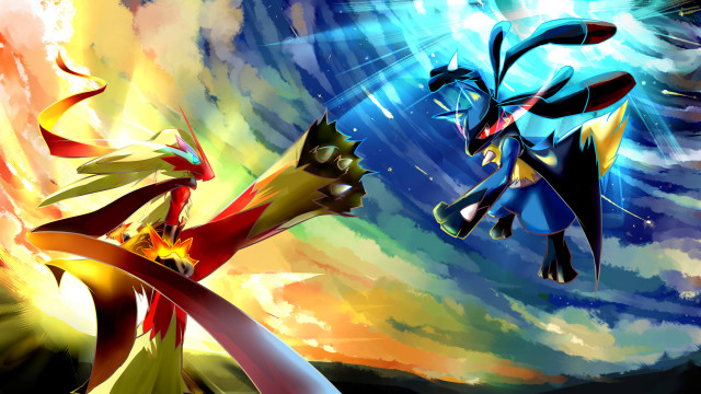 Cartoon characters fighting colorful sky free wallpaper for desktop - medium preview image
