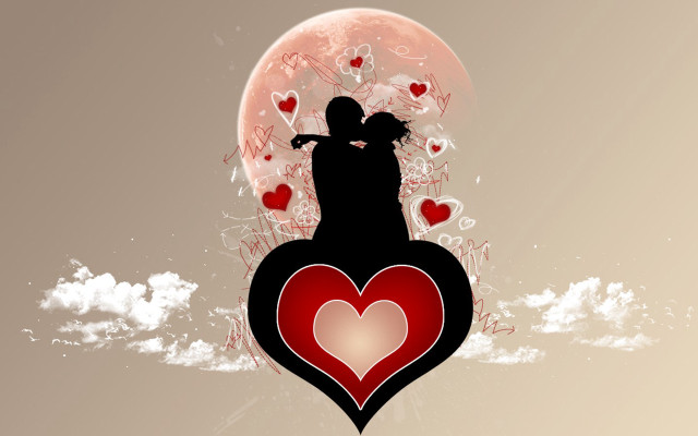 Couple heart moon floating hearts free wallpaper for desktop - medium preview image