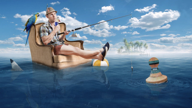 Man sitting fish mouth fishing free wallpaper for desktop - medium preview image