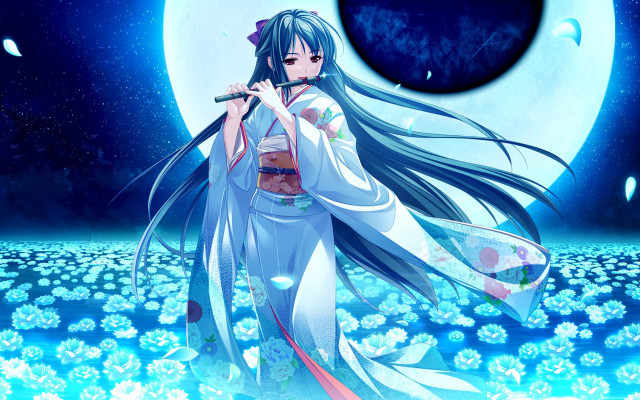 Woman fullmoon flute anime fantasy free wallpaper for desktop - medium preview image