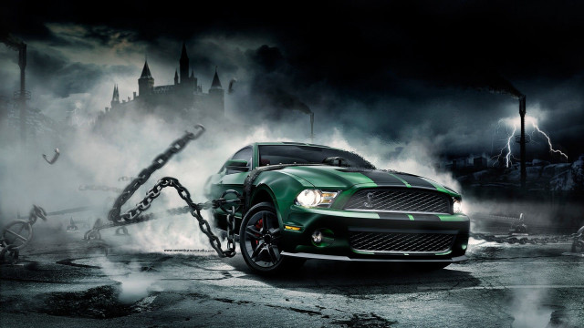 Green mustang parking lot chain #2 free wallpaper for desktop - medium preview image