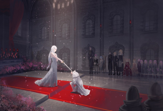 Woman white dress dog red free wallpaper for desktop - medium preview image