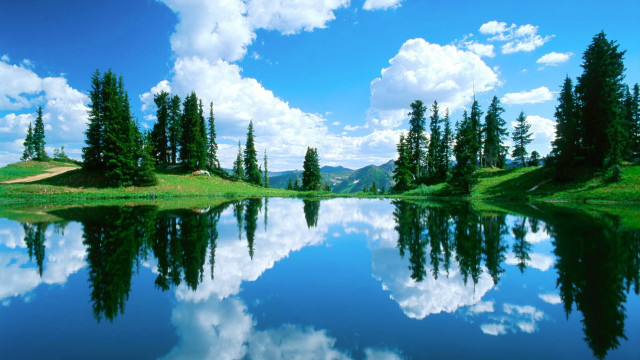 Lake trees blue sky clouds #15 free wallpaper for desktop - medium preview image