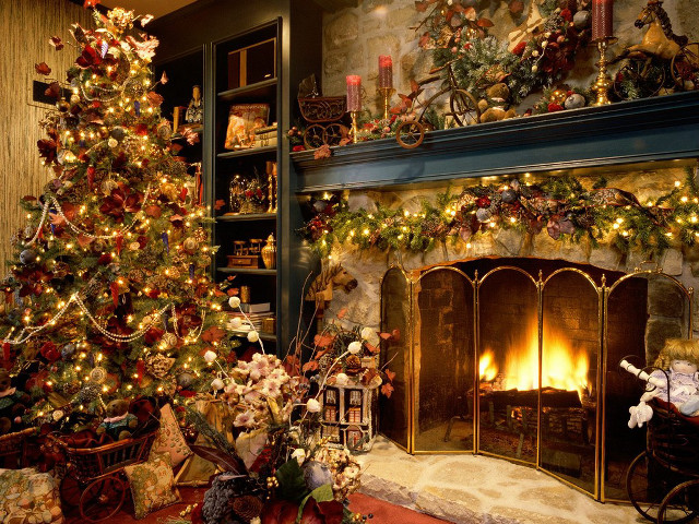 Christmas tree living room fireplace #4 free wallpaper for desktop - medium preview image