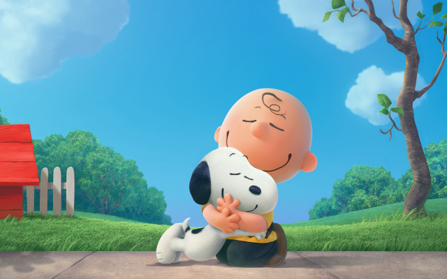 Cartoon character hugging dog park free wallpaper for desktop - medium preview image