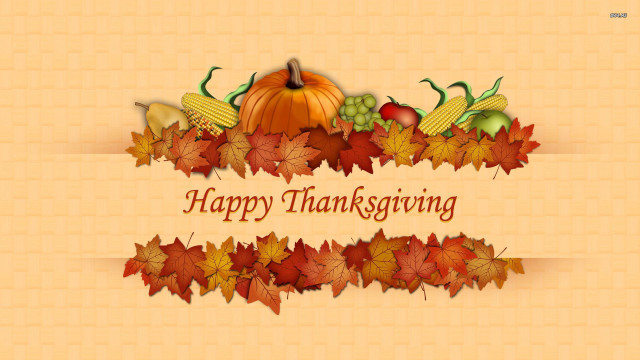 Thanksgiving card pumpkin autumn leaves free wallpaper for desktop - medium preview image
