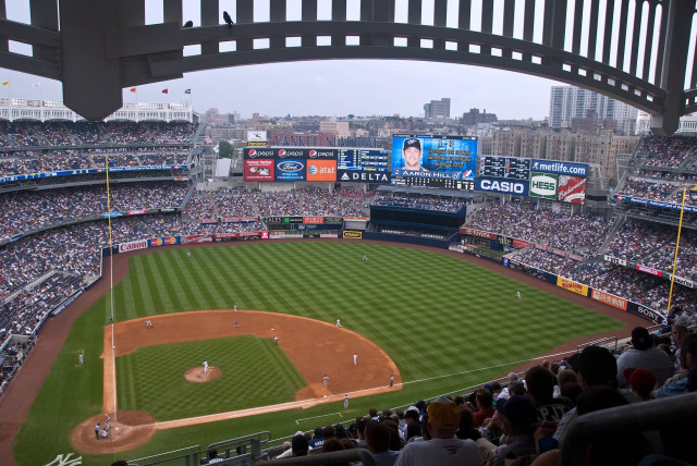 Baseball stadium crowd cloudy skyline free wallpaper for desktop - medium preview image