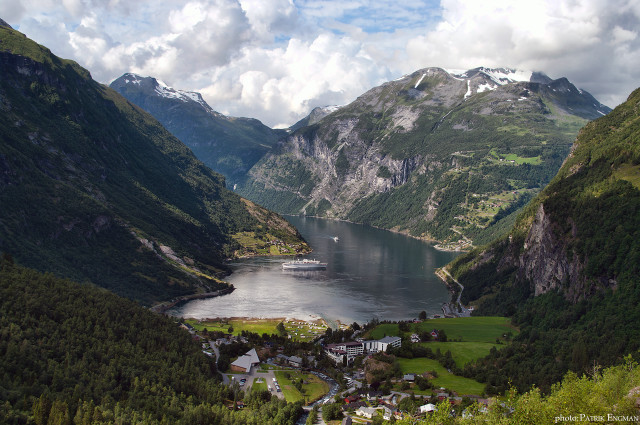 Mountain town lake forest cloudy free wallpaper for desktop - medium preview image