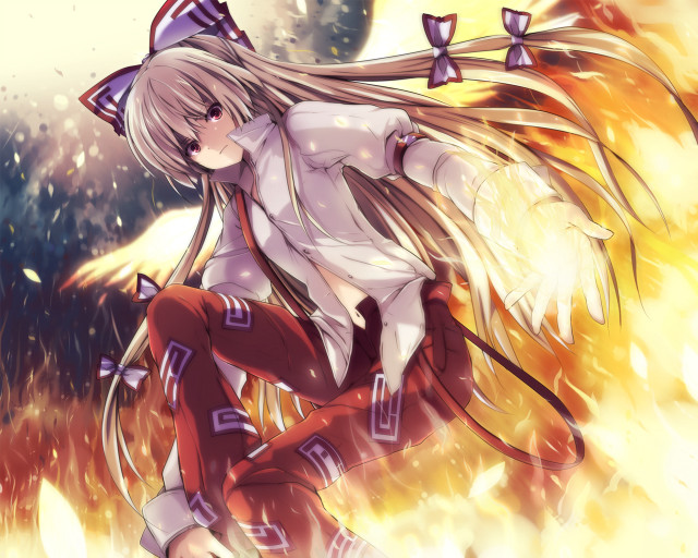 Anime girl flying fire wings free wallpaper for desktop - medium preview image