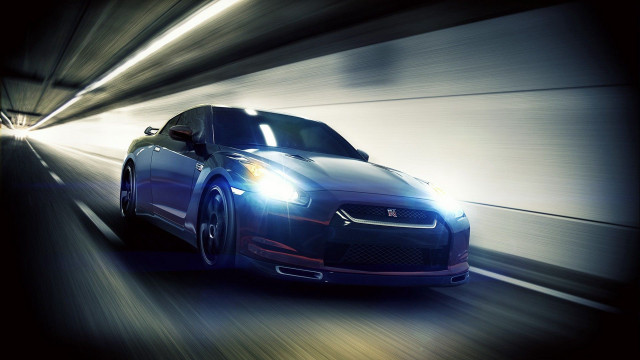 Blue sports car tunnel night free wallpaper for desktop - medium preview image