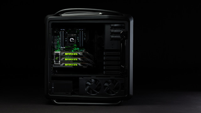 Black computer case green lights free wallpaper for desktop - medium preview image