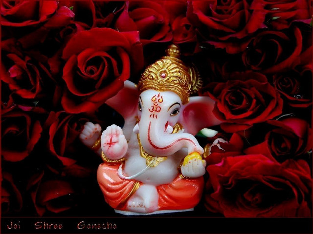 Ganesh statue roses marble sculpture free wallpaper for desktop - medium preview image