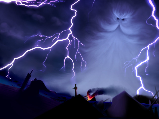 Large white owl storm lightning free wallpaper for desktop - medium preview image