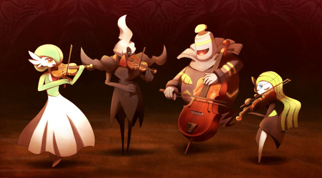 Cartoon characters musical instruments dark free wallpaper for desktop - medium preview image