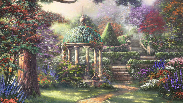Garden gazebo steps painting middle free wallpaper for desktop - medium preview image