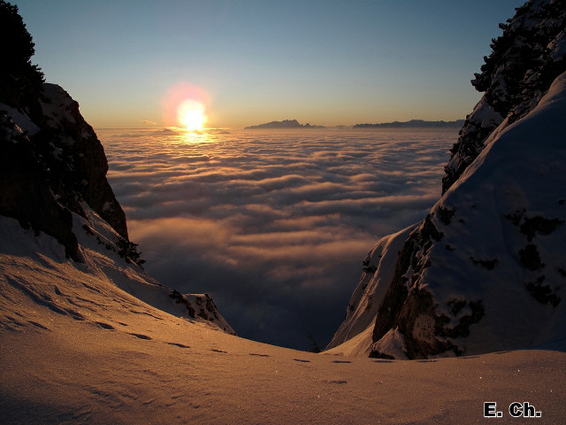 Sunset mountain clouds snow trail free wallpaper for desktop - medium preview image