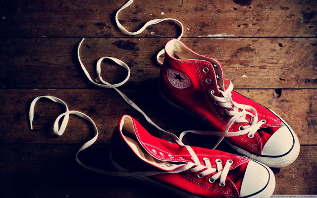 Red converse sneakers wooden floor #2 free wallpaper for desktop - medium preview image