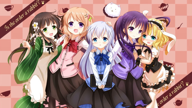 Anime girls pink background clock free wallpaper for desktop - medium preview image