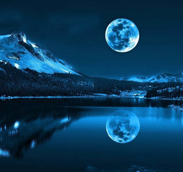 Full moon mountain lake reflection free wallpaper for tablet - medium preview image