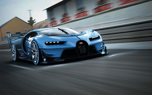 Blue bugatti race track blurry free wallpaper for desktop - medium preview image