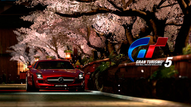Red car cherry blossoms spring free wallpaper for desktop - medium preview image