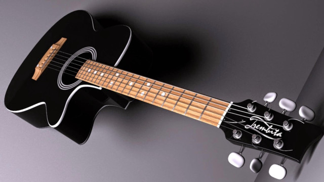 Black guitar wooden neck fretboard free wallpaper for desktop - medium preview image