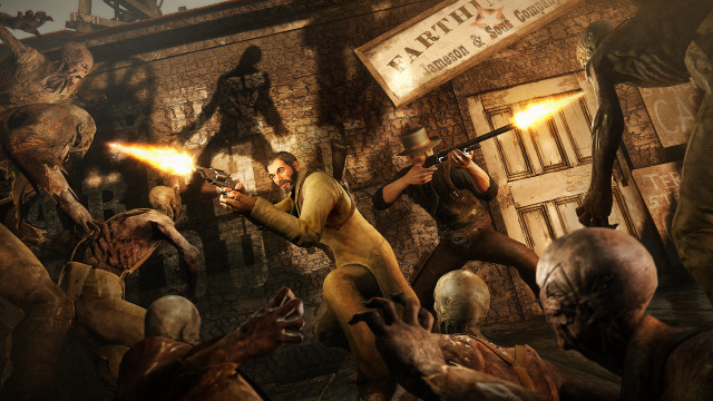 Zombies attacking man gun game free wallpaper for desktop - medium preview image