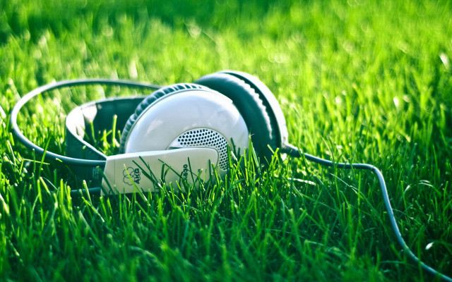 Headphones grass frisbee ground outdoors free wallpaper for desktop - medium preview image