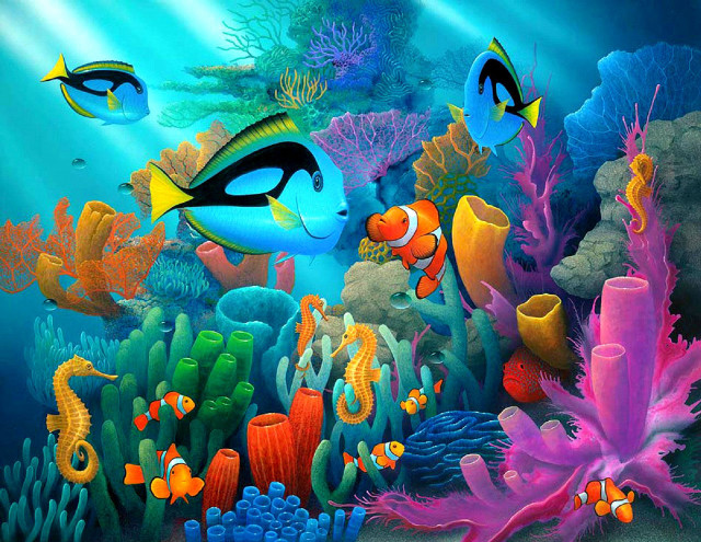 Fish ocean corals seaweeds swimming free wallpaper for desktop - medium preview image