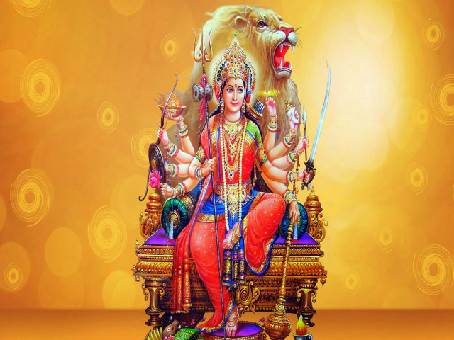 Hindu god throne deities yellow free wallpaper for desktop - medium preview image