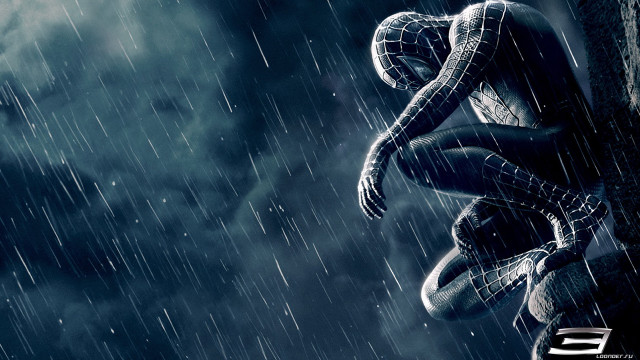 Spiderman hanging rain night storm free wallpaper for desktop - medium preview image