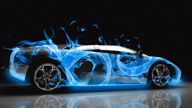 Car blue flames dark reflective free wallpaper for desktop - medium preview image