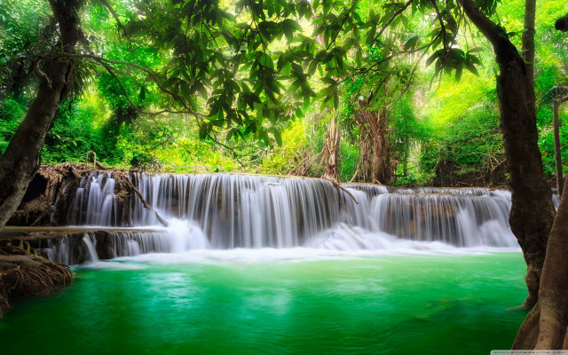 Waterfall forest green water trees #2 free wallpaper for desktop - medium preview image