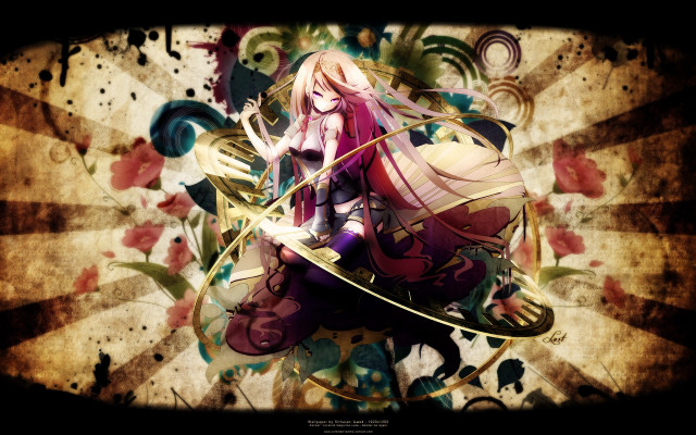 Anime girl pink dress floral free wallpaper for desktop - medium preview image