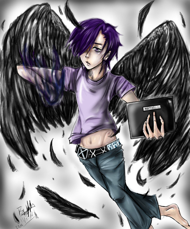 Person wings laptop drawing art free wallpaper for mobile - medium preview image
