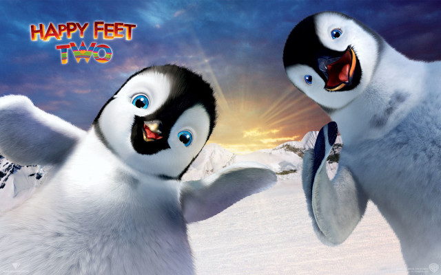 Two penguins dancing snow sun free wallpaper for desktop - medium preview image