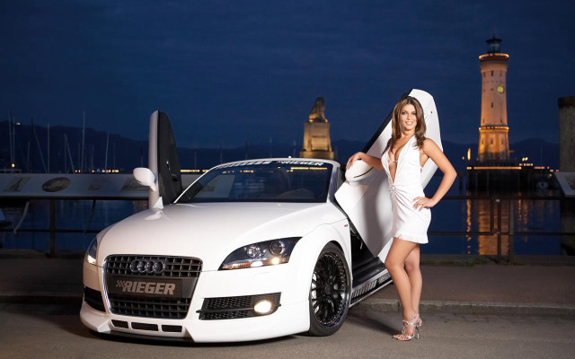 Woman white dress car hood free wallpaper for desktop - medium preview image