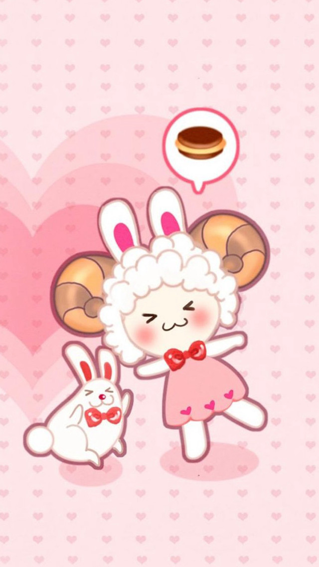 Cartoon sheep rabbit heart coffee free wallpaper for mobile - medium preview image