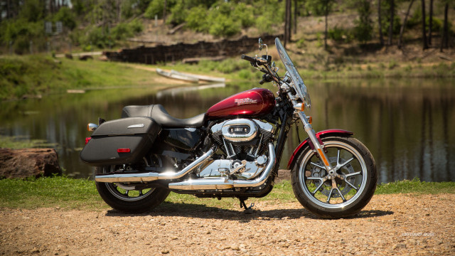 Motorcycle dirt road lake forest free wallpaper for desktop - medium preview image