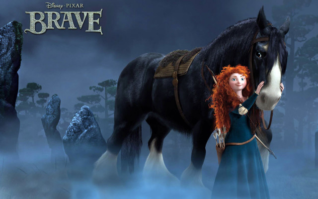 Woman red hair horse foggy free wallpaper for desktop - medium preview image