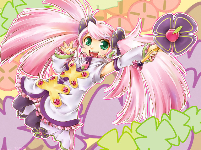 Pink hair green eyes flower free wallpaper for desktop - medium preview image