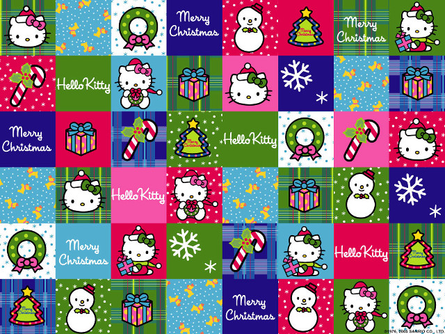 Colorful christmas pattern hello kitty free wallpaper for desktop - medium preview image