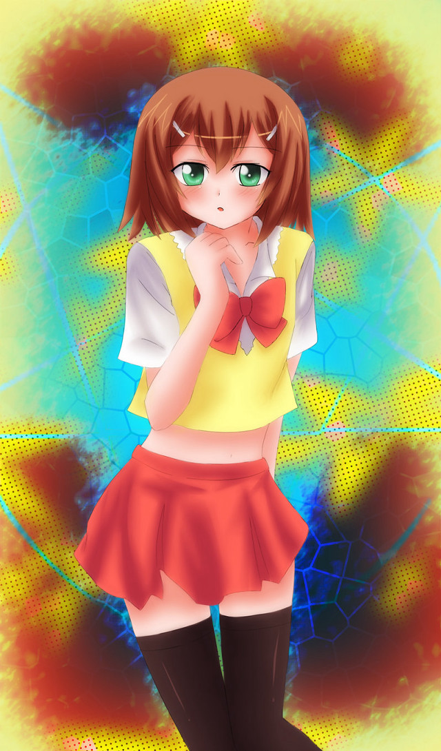 Anime girl yellow shirt red free wallpaper for mobile - medium preview image