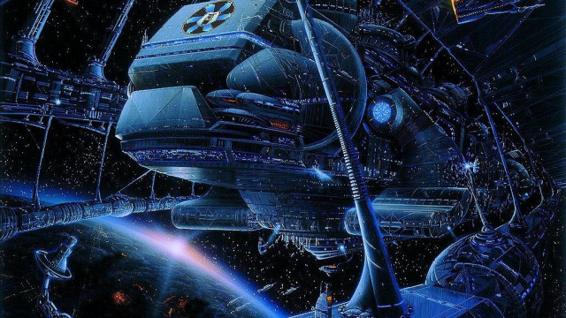 Space station satellite planet painting free wallpaper for desktop - medium preview image