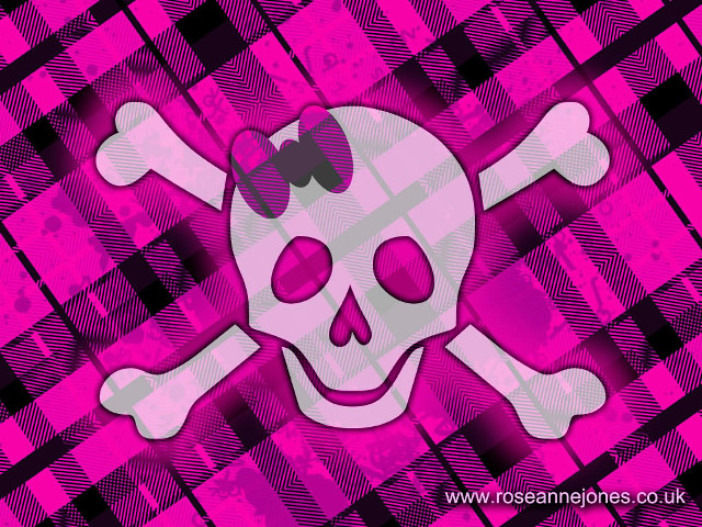 Skull crossbones bow pink checkered #2 free wallpaper for desktop - medium preview image
