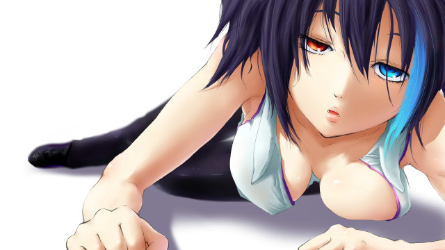 Woman blue hair laying hand free wallpaper for desktop - medium preview image