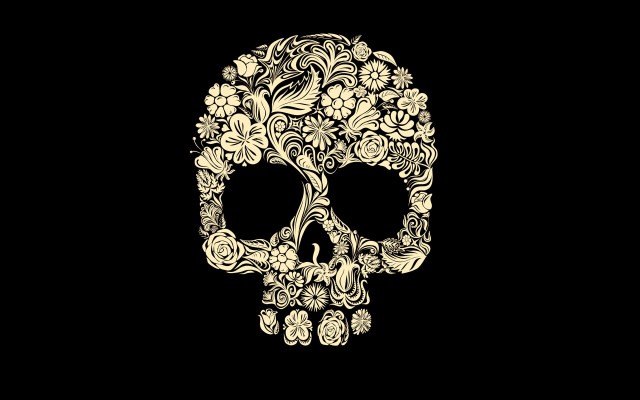 Skull flowers black background white #2 free wallpaper for desktop - medium preview image