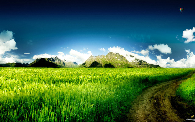Dirt road green field mountain free wallpaper for desktop - medium preview image